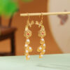 S925 Sterling Silver Gold-plated Freshwater Pearl Vintage Phoenix Flower Hollow Earrings