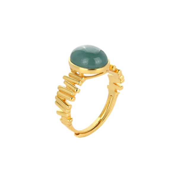 S925 Sterling Silver Gold-plated Inlaid Jade Irregular Retro Open Ring