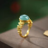 S925 Sterling Silver Gold-plated Inlaid Jade Irregular Retro Open Ring