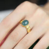 S925 Sterling Silver Gold-plated Inlaid Jade Irregular Retro Open Ring