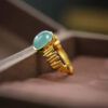 S925 Sterling Silver Gold-plated Inlaid Jade Irregular Retro Open Ring