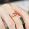 S925 Sterling Silver Gold-plated Inlaid Agate Open Ring