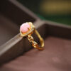 S925 Sterling Silver Gold-plated Inlaid Pink Opal Open Ring