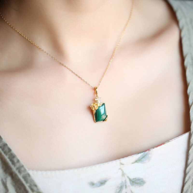 S925 Sterling Silver Gold-plated Malachite Pendant