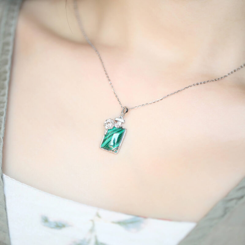 S925 Sterling Silver Gold-plated Malachite Pendant