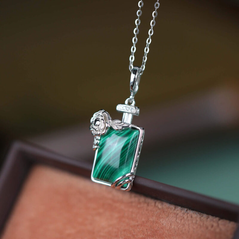 S925 Sterling Silver Gold-plated Malachite Pendant