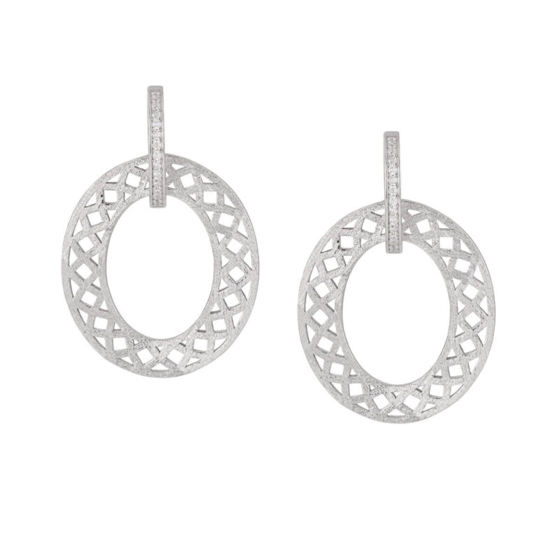 S925 Sterling Silver Inlaid Zircon Geometric Round Frosted Hollow Earrings