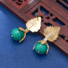 S925 Sterling Silver Malachite French Vintage Inlaid Zircon Stud Earrings