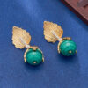 S925 Sterling Silver Malachite French Vintage Inlaid Zircon Stud Earrings