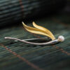 S925 Sterling Silver Simple Pearl Dragonfly Brooch