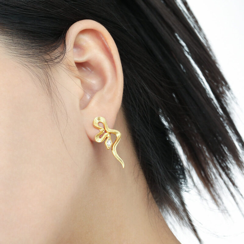 S925 Sterling Silver Snake-shaped Texture Inlaid Zircon Earrings