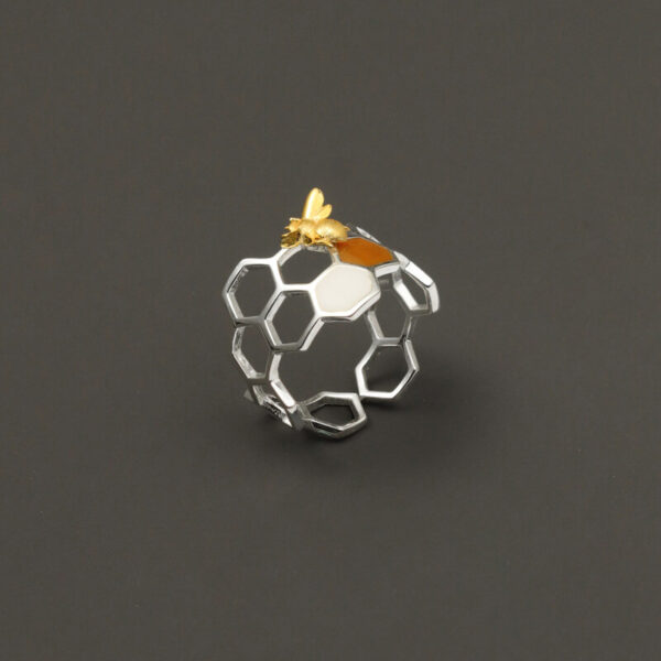 S925 Original Sterling Silver Honeycomb Bee Open Ring