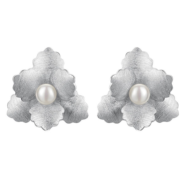 S925 Silver Begonia Pearl Stud Earrings