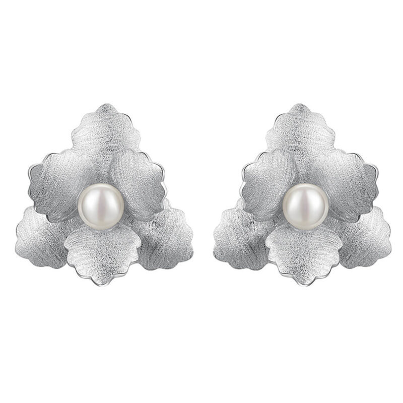 S925 Silver Begonia Pearl Stud Earrings