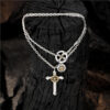 S925 Silver Cross Gold Feather Pendant