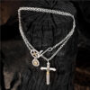 S925 Silver Cross Inlaid Gold Feather Pendant