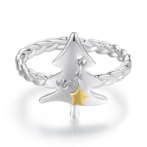 S925 Sterling Silver Christmas Tree Open Ring