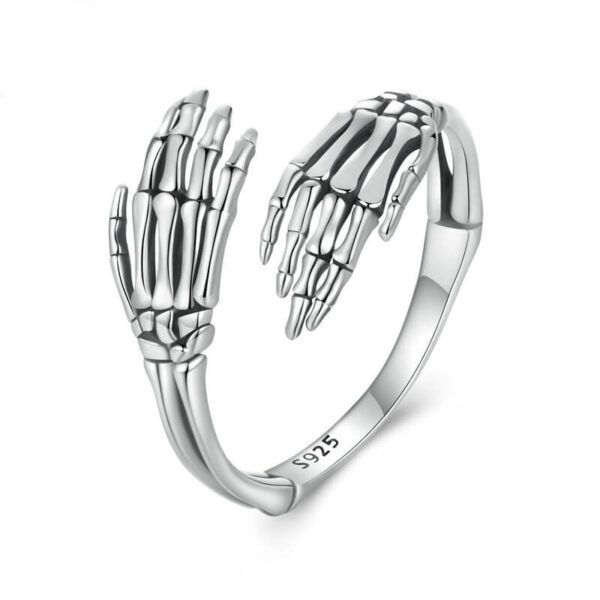 S925 Sterling Silver Original Halloween Skeleton Hand Open Ring