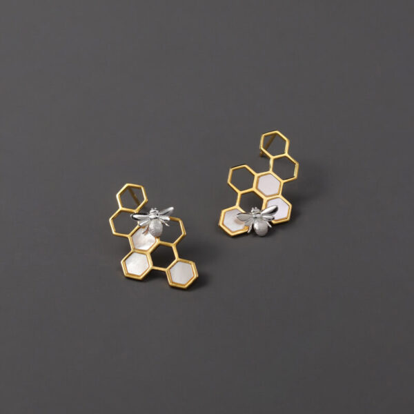 Sterling Silver Original Honeycomb Bee Earrings