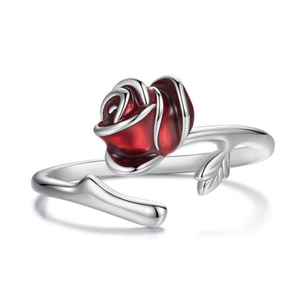 Original S925 Retro Red Rose Flower Open Ring