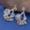 S925 Sterling Silver Double Flower White Crystal Tassel Earrings