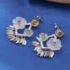 S925 Sterling Silver Double Flower White Crystal Tassel Earrings