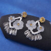 S925 Sterling Silver Double Flower White Crystal Tassel Earrings