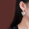 S925 Sterling Silver Double Flower White Crystal Tassel Earrings