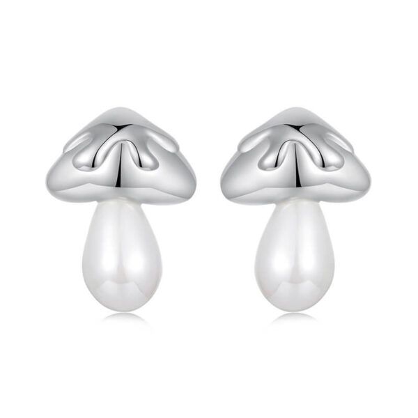 S925 Sterling Silver Mushroom Freshwater Pearl Stud Earrings