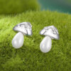 S925 Sterling Silver Mushroom Freshwater Pearl Stud Earrings