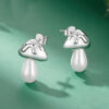 S925 Sterling Silver Mushroom Freshwater Pearl Stud Earrings