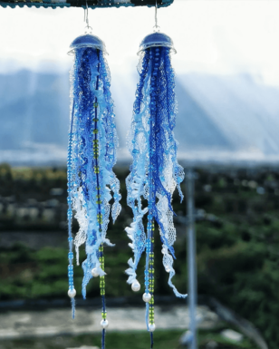 Handmade Resin Net Yarn Beaded Earrings