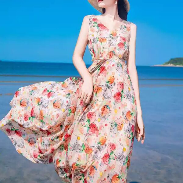 Bohemian Chiffon Sleeveless Floral Beach Dress