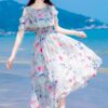 Summer French ruffled off-shoulder floral dress