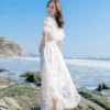French Off-shoulder Chiffon Floral Beach Dress