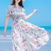 Summer French ruffled off-shoulder floral dress