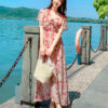 Sweet high-waisted short sleeve V-neck floral long dress