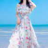 Summer French ruffled off-shoulder floral dress