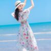Summer French ruffled off-shoulder floral dress