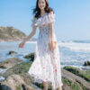 French Off-shoulder Chiffon Floral Beach Dress