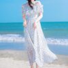 White off-shoulder polka-dot French chiffon dress