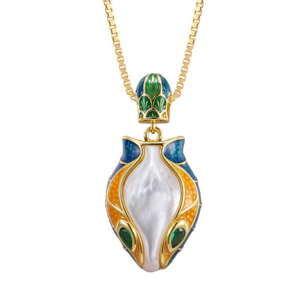 S925 Sterling Silver Enamel White Shell Snake Head Pendant 1