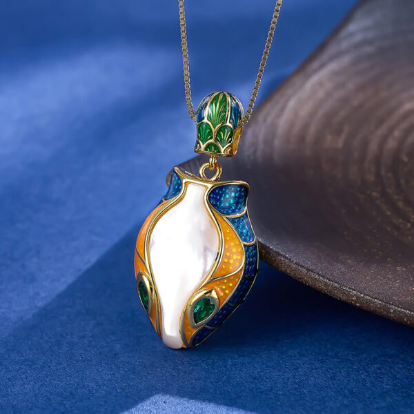S925 Sterling Silver Enamel White Shell Snake Head Pendant 2