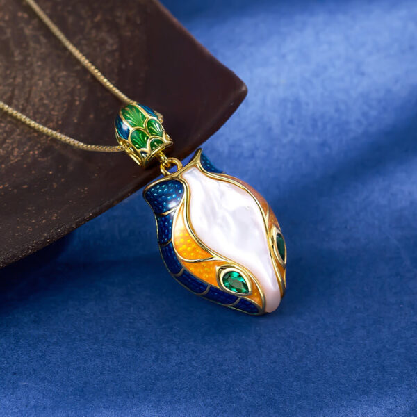 S925 Sterling Silver Enamel White Shell Snake Head Pendant 3