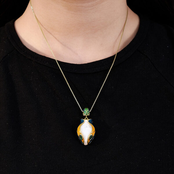 S925 Sterling Silver Enamel White Shell Snake Head Pendant 5