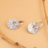 S925 Sterling Silver Fashion Ring Crushed Ice Round Plate Earrings
