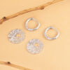 S925 Sterling Silver Fashion Ring Crushed Ice Round Plate Earrings
