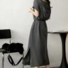 100 Cupro Silk Casual Loose Straight Hooded Dress 6