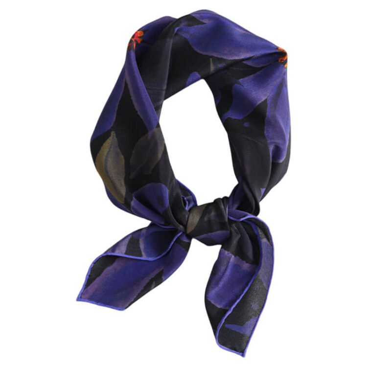 100% Mulberry Silk Black Background Purple Flower Silk Scarf
