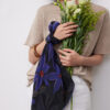 100% Mulberry Silk Black Background Purple Flower Silk Scarf